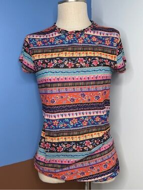 & Other Stories Vibrant Floral Geometric Striped T Shirt Size 12
